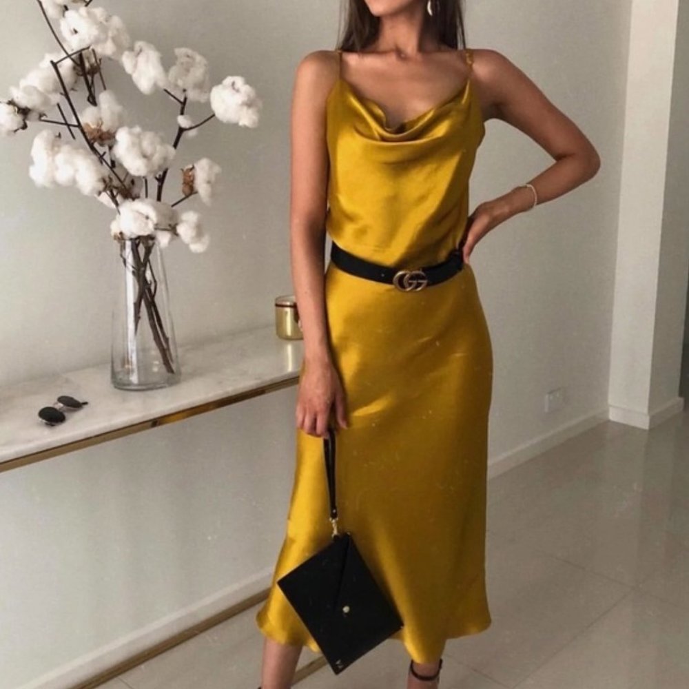 NWT Gold Satin Slip Dress